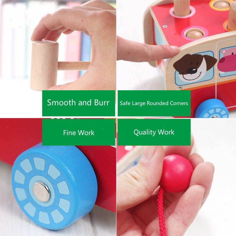 Wooden Baby Beat Toys With Hammer Early Learning Educational Toys Instrument Sound Maker Dragging Toy