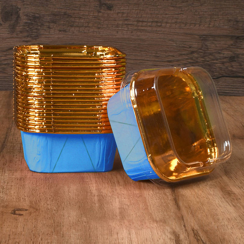 50 Stück quadratische Cupcake-Becher mit Deckel, Pudding-Becher, backfeste Einweg-Cupcake-Becher aus Folie, Muffin-Dosen für Hochzeitsbacken: Schokolade