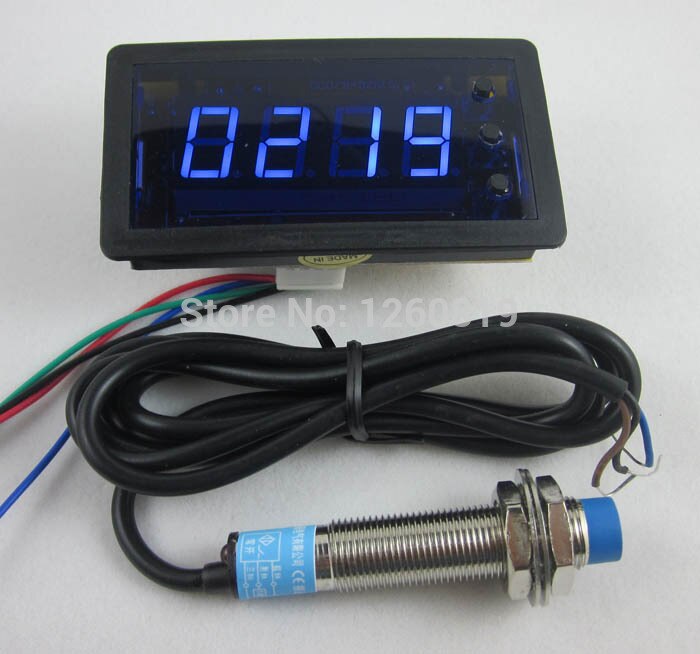 12 V 4 Digit Blauwe LED Display Teller Meter met Relaisuitgang + Proximity Switch Sensor NPN Tellers