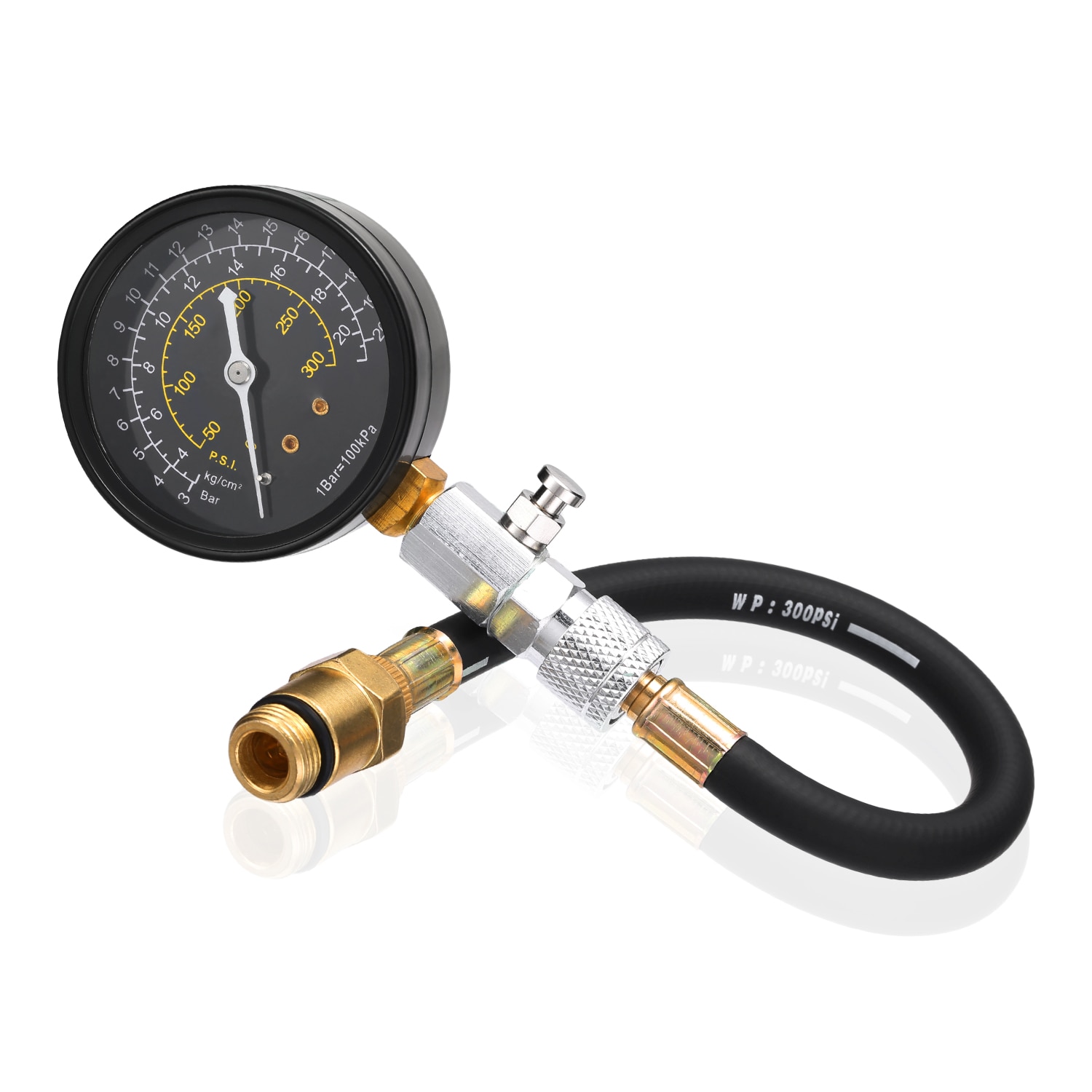 Car Pressure Gauge Cylinder Compression Tester from 0-20 Bar or 0-300 psi Compression Gauge Tester with M10 M12 M14 M18 Adapter