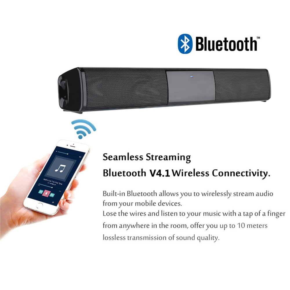 20W Wireless Bluetooth Soundbar Stereo Speakers Hifi Home Theater TV Sound Bar Surround Sound System AUX TF FM Radio Column