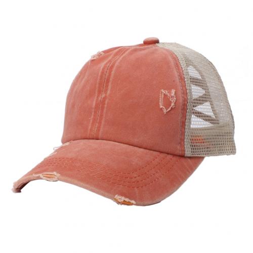 Rétro Anti soleil déchiré maille queue de cheval Criss croix casquette de Baseball chapeau réglable large bord queue de cheval casquette déchiré unisexe casquette de Baseball: Brick Red