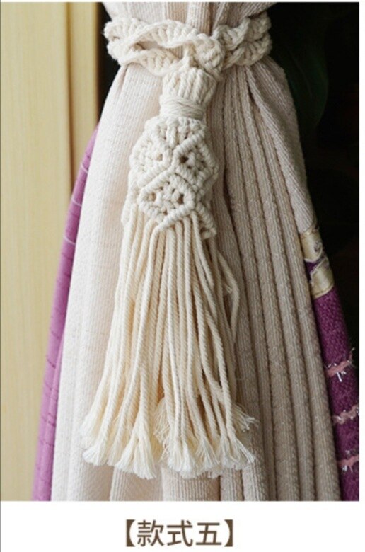 Sujetadores de macramé hechos a mano para cortina, Clips de algodón con borlas, correas de cuerda, soporte de cortina, accesorio para decoración del hogar: E
