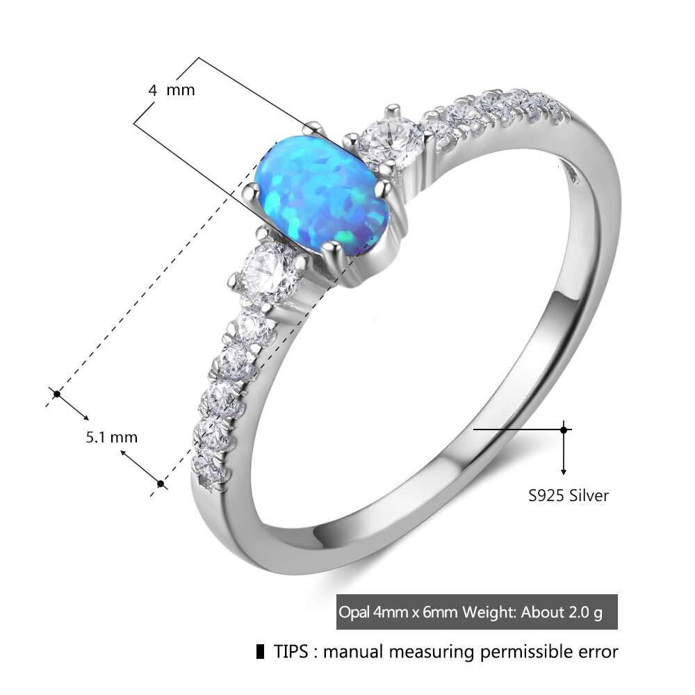 Véritable pur 925 argent Sterling ovale bleu opale bague avec zircon cubique femmes bagues de mariage bijoux de fête (Lam Hub Fong)