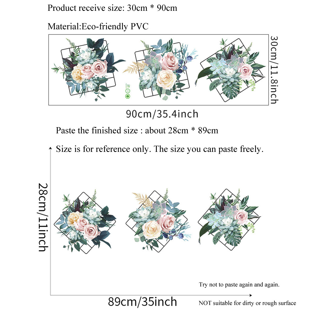 Grid Peony Flower Wall Sticker Living Room Entrance Bedroom Background Home Decoration Mural Wallpaper Plant Art Decals