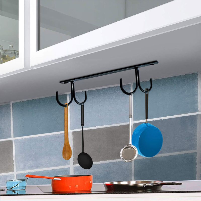 Køkken kop holder krus rack under kabinet 4 kroge under hylde display hængende tørring til bar køkkenredskaber husholdnings opbevaring