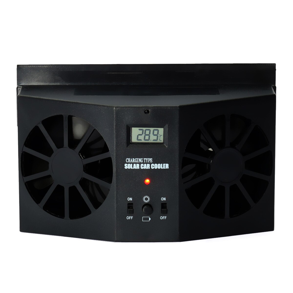 Genopladelig bil solcelle ventilator bil udstødningsventilator dobbelt luftudgang bilvindue køler køler genopladelig ventilation sort