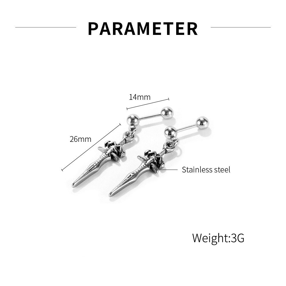 Sword Skull Dangle Earrings for Men Stainless Steel Knife Earring Punk Rock Jewelry