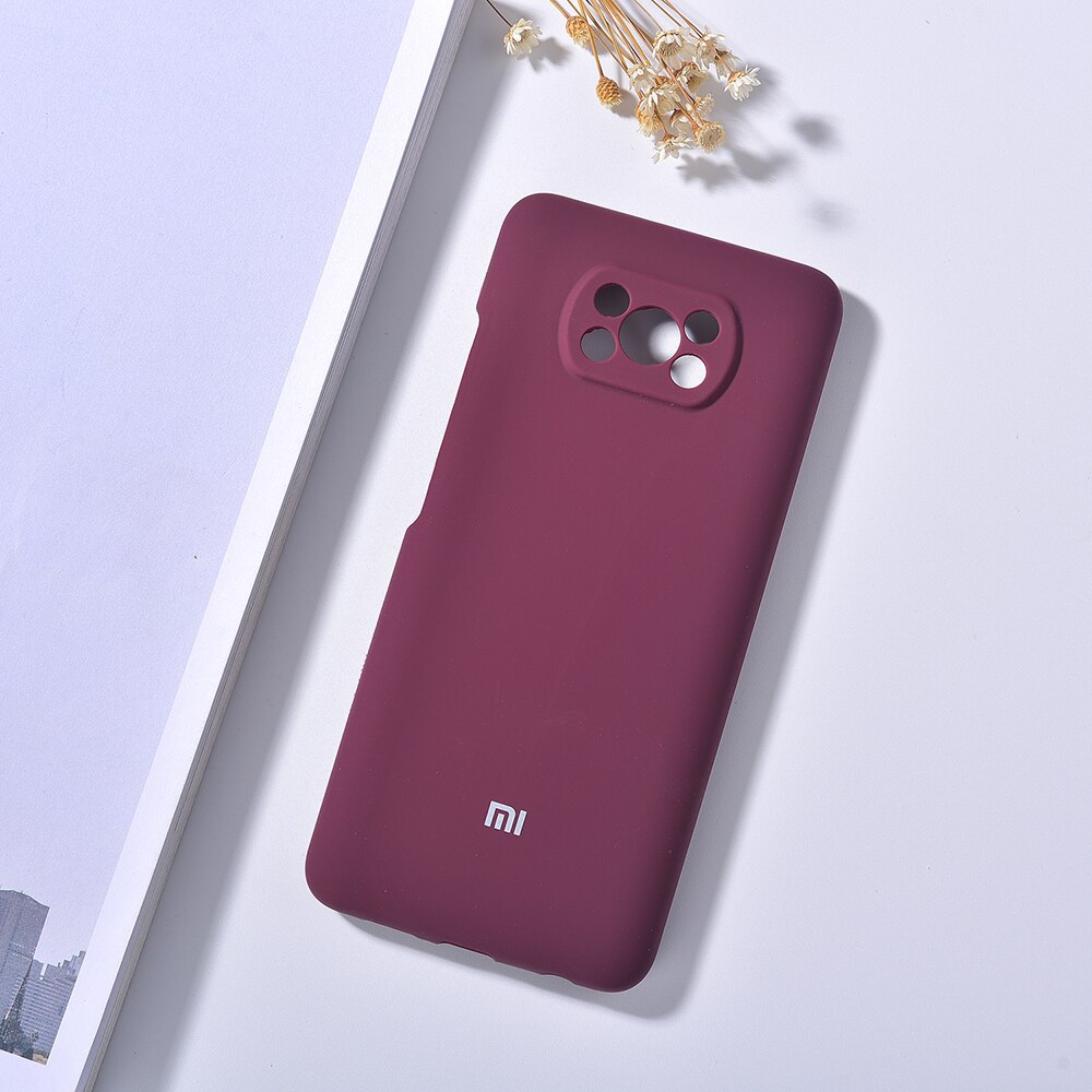 Originele Xiaomi X3/X3 Nfc Vloeibare Siliconen Telefoon Case Soft Smooth Skin Back Cover Voor Mi Poco X3/x3 Nfc Zijdeachtige Bescherm Behuizing: Mi POCO X3 NFC / Dark red