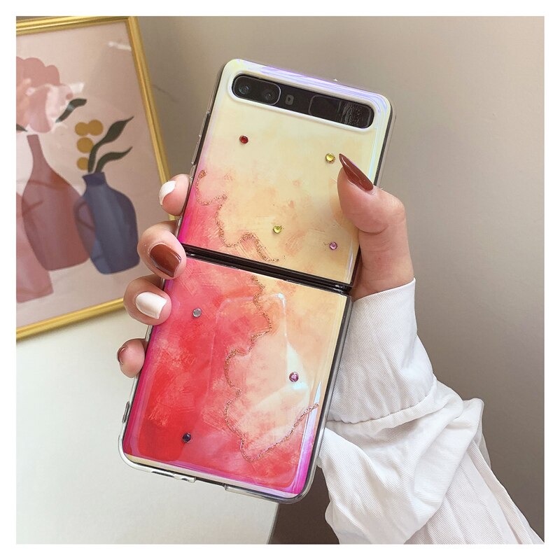 Classic Phone Case for Samsung Zflip 5g Cover Rendering Watercolor Rhinestone Case for Galaxy Z Flip 5G Case Capa Bumper: B
