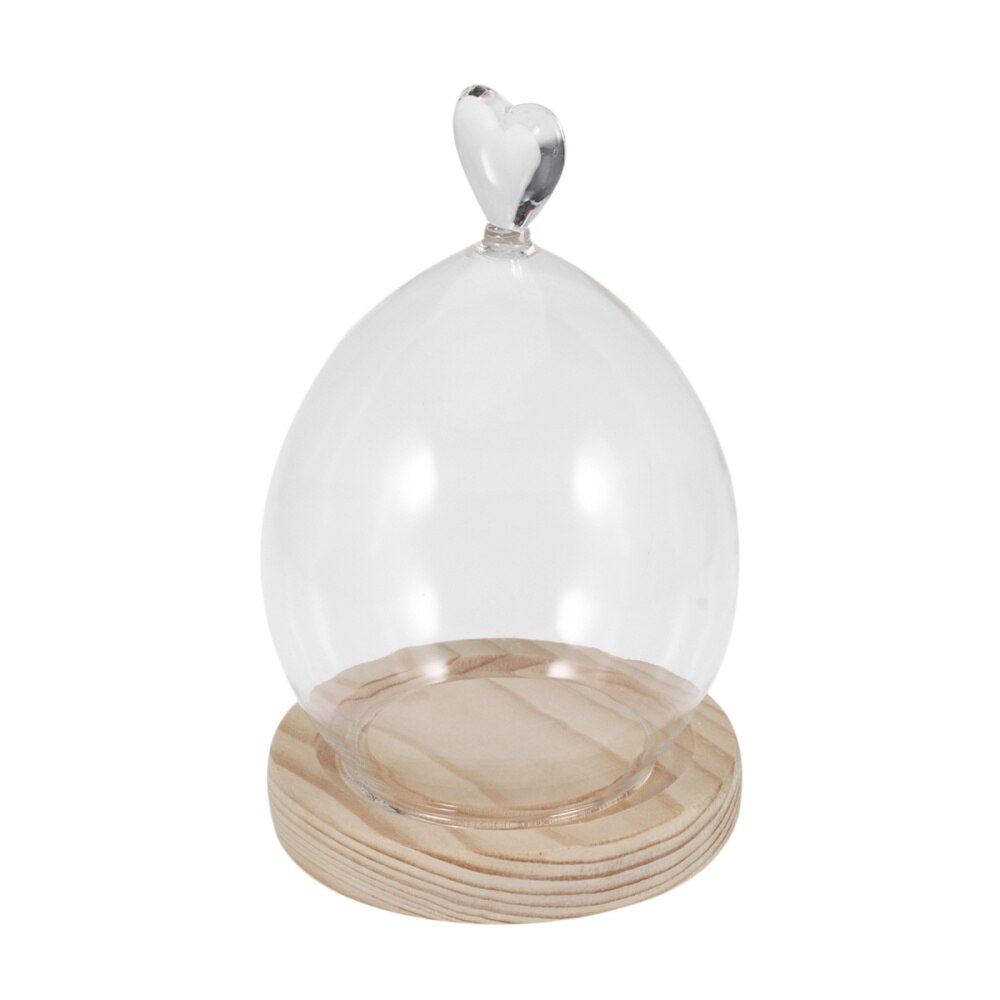 Dried Flower Display Glass Cover Preserved Flower Glass Cover DIY Transparent Glass Cover Loving Heart Glass Dome with Wood Base: Picture 1