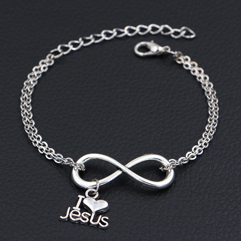 I Love Jesus Charms Bracelets DIY Handmade Link Chain Infinity Bracelets For Women Jewelry