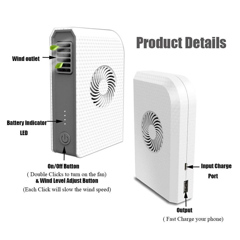 Pequeño ventilador Personal con Banco de energía de 6000mAh Mini ventilador de escritorio USB portátil con cargador portátil mejor uso en la oficina de la Escuela de viaje