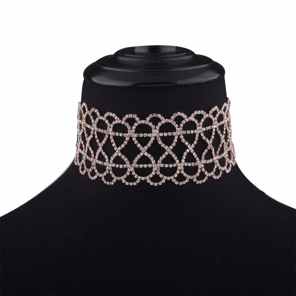 Shine 8 Crystal Chokers Necklace Women Luxury Lace up Statement Necklaces Adjustable Black Jewelry Ladies Party