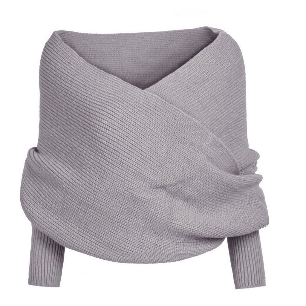 Pañuelo largo de mujer de invierno con mangas bufanda sólida manga de punto de ganchillo largo suave invierno chal grueso cálido Casual chales: Gris