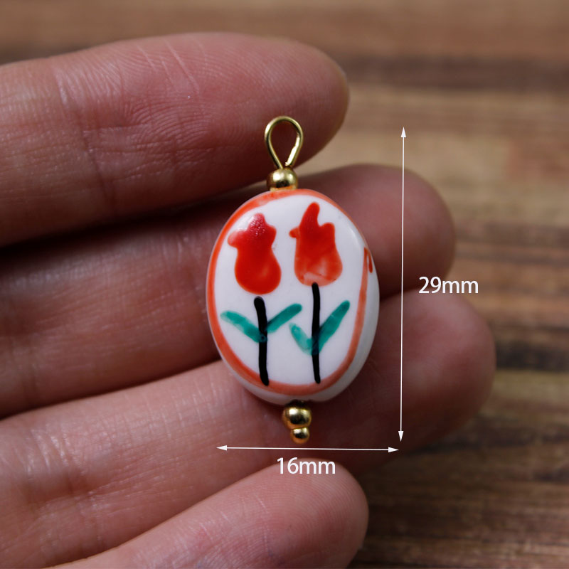 2Pcs/Lot Painted Handmade Ceramic Tulip/Tropical Fish Pendant Beads/Animal Charms/Steel Eye Pin DIY Necklace Earring Accessories: Light Yellow Gold Color