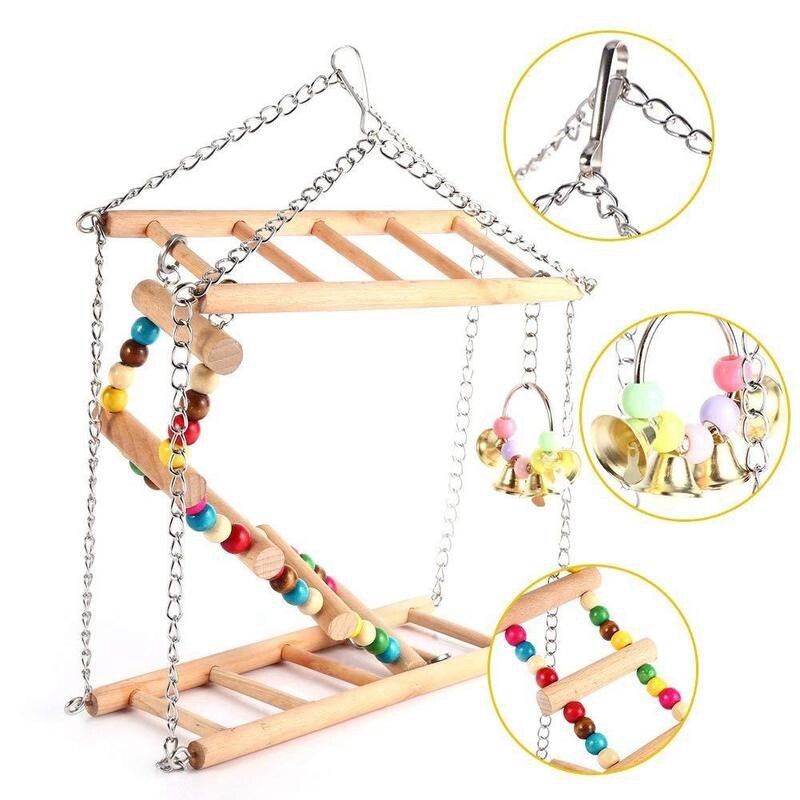 Parrots Toys Bird Swing Exercise Climbing Hanging Ladder Bridge Wooden Rainbow Pet Parrot Macaw Hammock Bird Toy