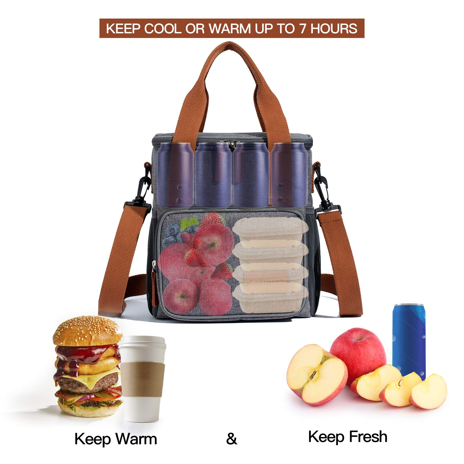 Large Tote Insulated Lunch Bag for Women Men Reusable Picnic Cooler Bags with Adjustable Shoulder Strap
