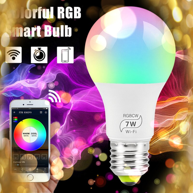 2pcs E27 AC100-240V WiFi Smart Light Bulb Dimmable Multicolor Wake-Up Lamps Compatible With Alexa And Google Assistant For Home