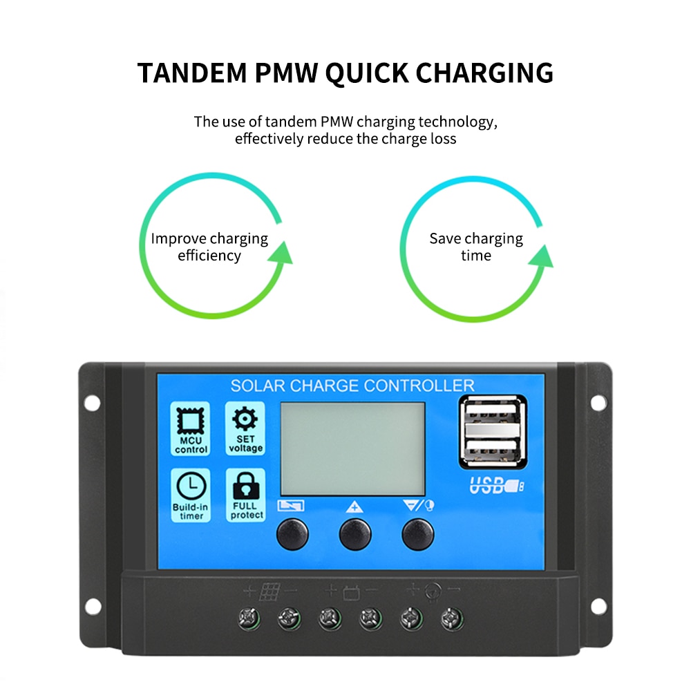 Auto Solar Controllers For Home 10A /30A LCD MPPT Solar Panel Battery Regulator Charge Controller Dual USB With 5V/2A