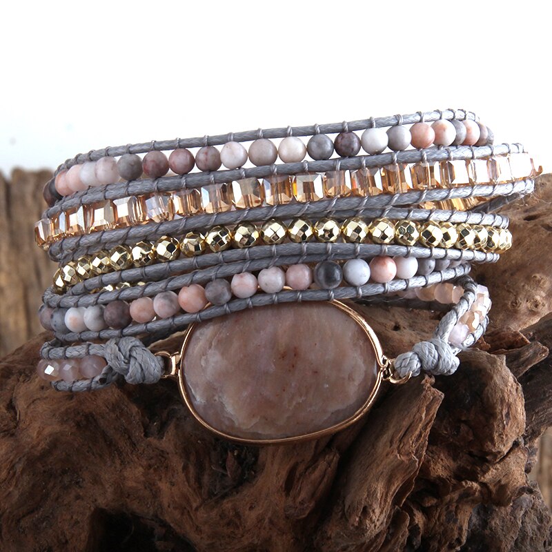 RH Neue Boho Armband Vegan Schnur Natürliche Steine Charm 5 Stränge Woven Wrap Armbänder: 1