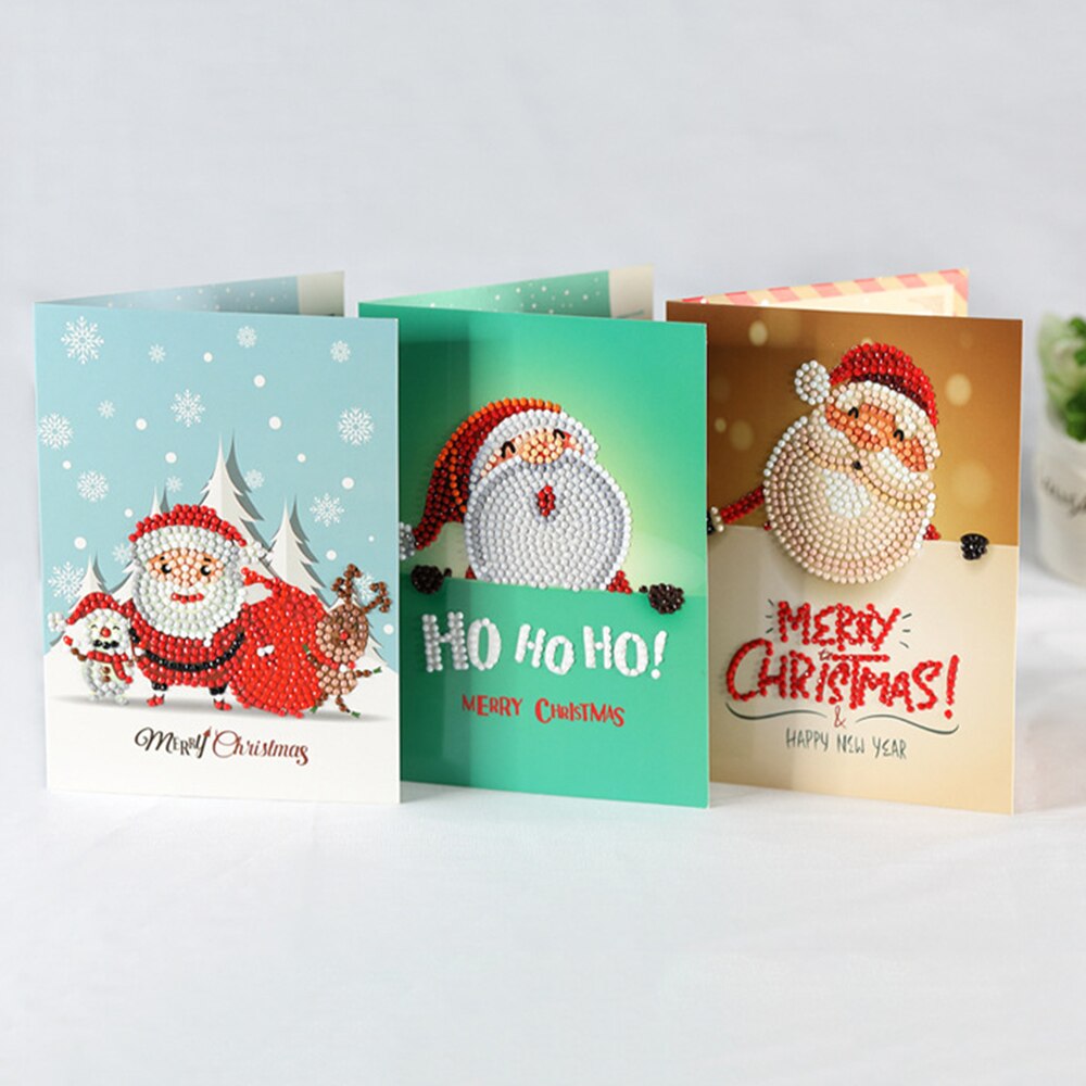Merry Christmas Cards DIY Diamond Painting Handmade Card Round Drill Greeting Cards Rhinestones Arts Crafts Xmas