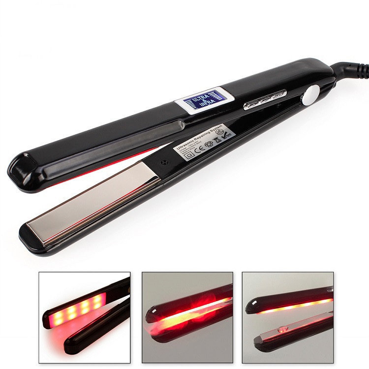 Hair Care Ultrasonic Infrared Hair Straightener Cold Flat Iron Hair Treament Styler Therapy Conditioning Tools: Black / UK