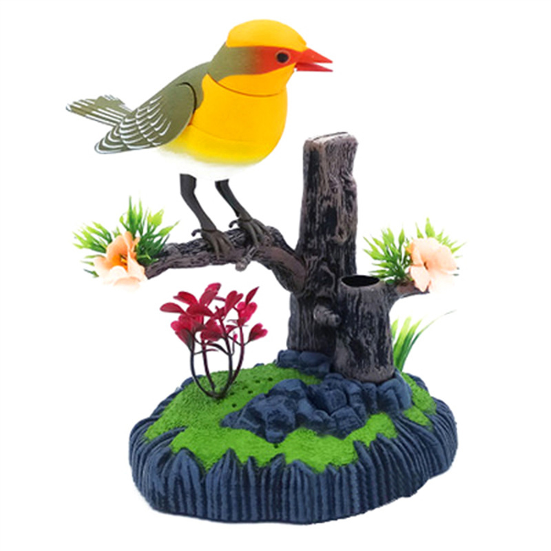 Sound Voice Control Electric Bird Pet Toy Electric Simulation Induction Bird Cage Birdcage Toy: GRAY