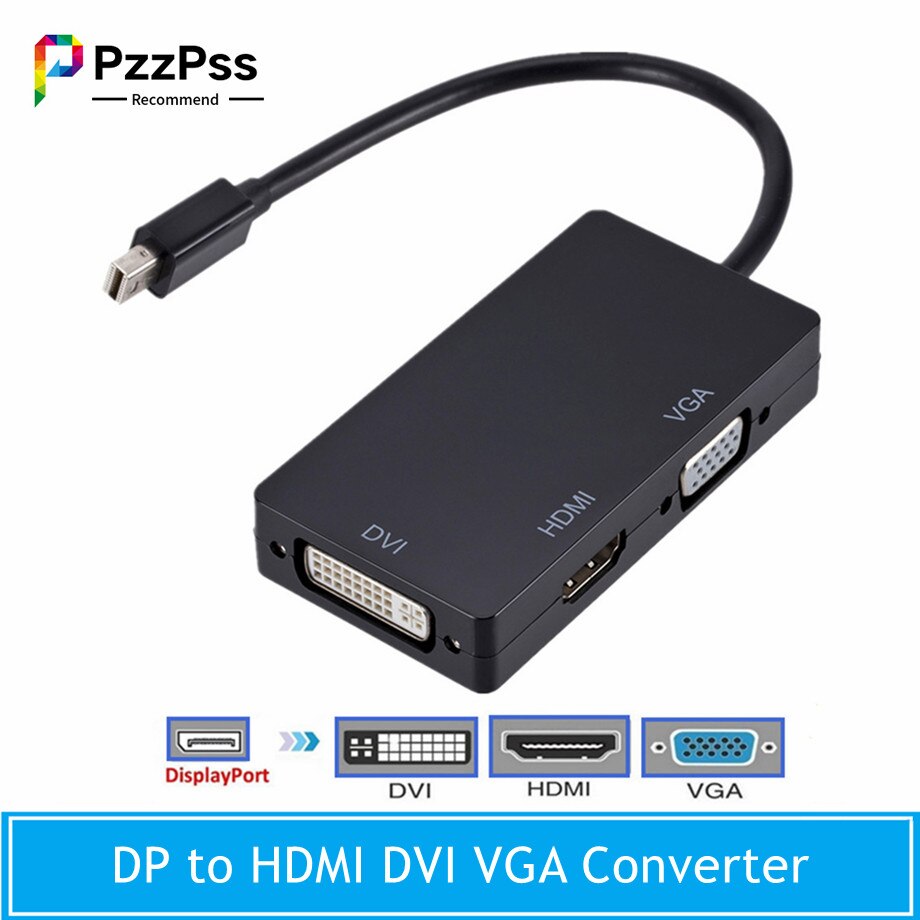 PzzPss 3 w 1 DisplayPort DP do HDMI-kompatybilny DVI VGA Adapter kabel 1080P złącze konwertera do projektora Laptop HD