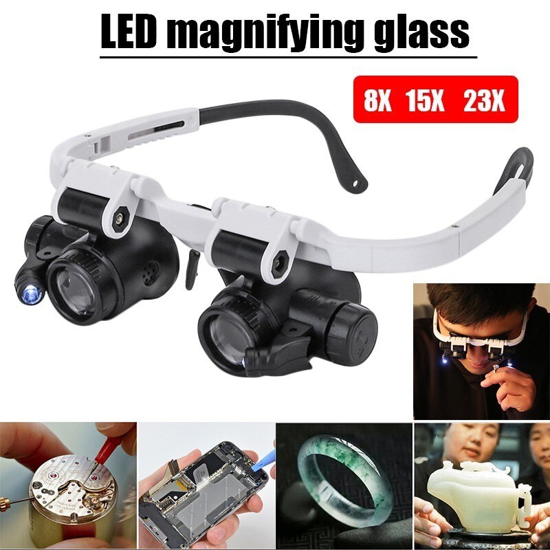 LED Head-mounted Watch Maintenance Magnifying Glasses Double Eyes Magnifying Glasses With LED Light