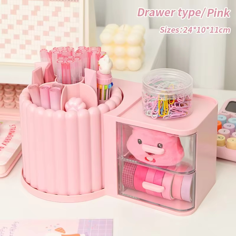 Stationery Organizer Desk Set Plastic File Drawer Cute Pencil Holder for School Supplies Office Durable Desk Tool: Orange