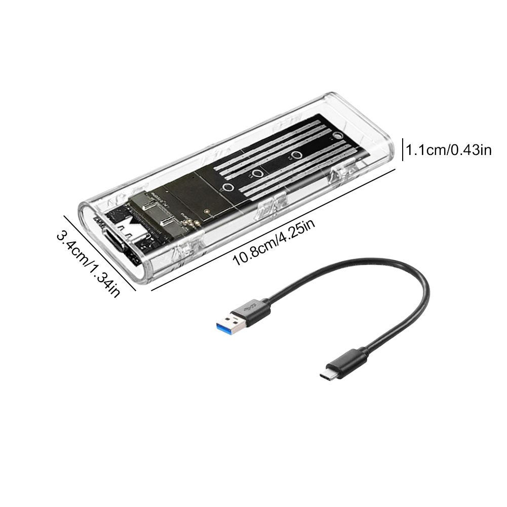 M.2 NGFF SATA Type C USB 3.1 SSD Case 10Gbps Transparent External SSD Case External SSD Adapter for 2230 2242 2260 2280