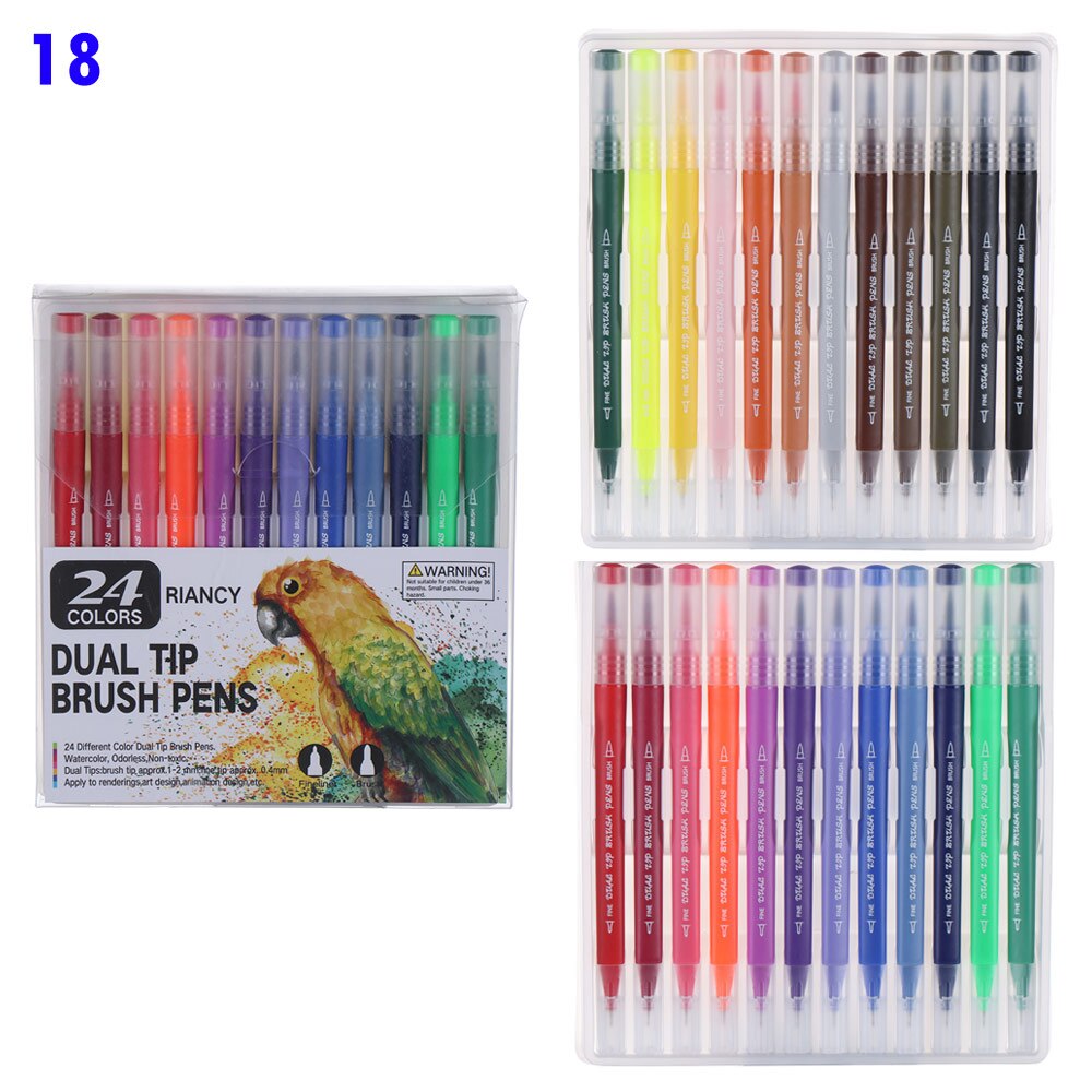 Caneta aquarela de cabeça dupla, caneta de aquarela com 12/18/24/36/48/72/100/unidades/pacote cores conjunto de marcador de cor, caneta de marcador de arte, canetas, material escolar: 18