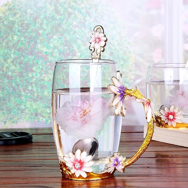 Fruktblomma te kopp emalj kopp hem kaffekopp flicka hjärta kristallglas fruktjuice koppblomma kopp: 1