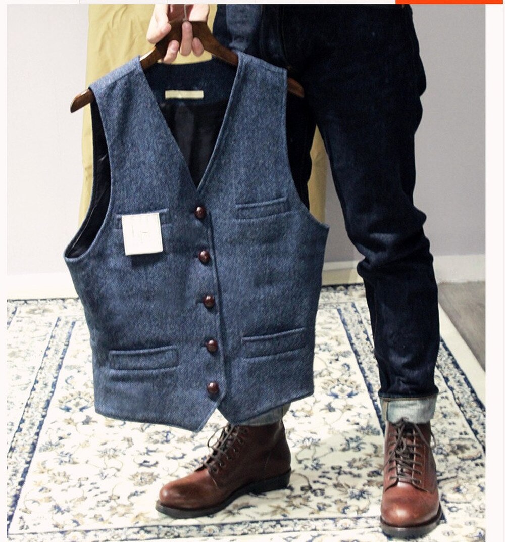 Denim Mens Double Breasted Vest + Denim Jean Blue - Men's Denim 2 piece Set