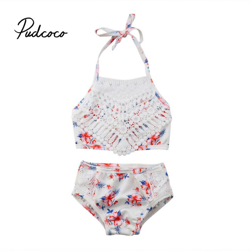 Badkleding voor peuters, babymeisjes, 2 set, badkleding voor meisjes, badpaksets met ruches en halterprint, kinderkleding