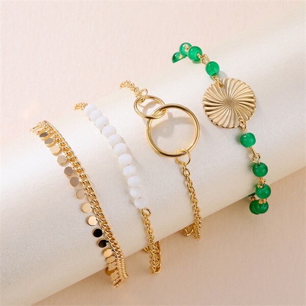 Es 4 unids/set encanto cubano cadena pulseras para las mujeres Miami Bohomia de oro brazaletes de pulseras mujer joyería de: 47ENS0645