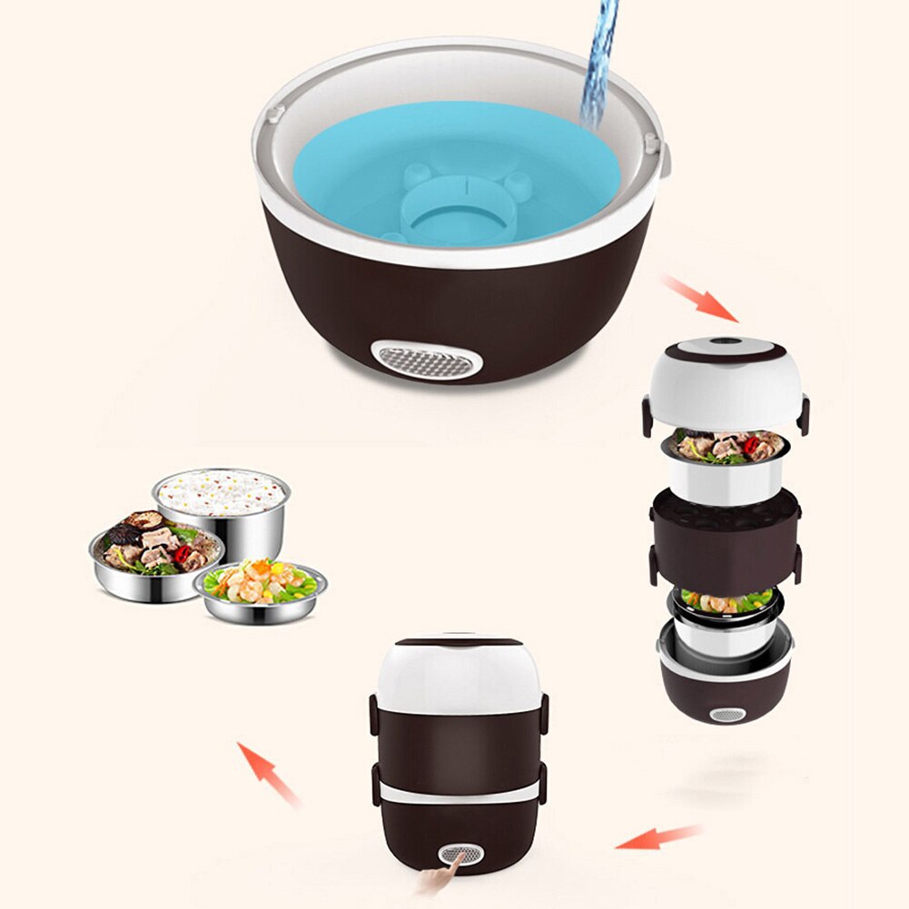 Mini Electric Rice Cooker Stainless Steel 2/3 Layers Steamer Portable Meal Thermal Heating Lunch Box Food Container Warmer