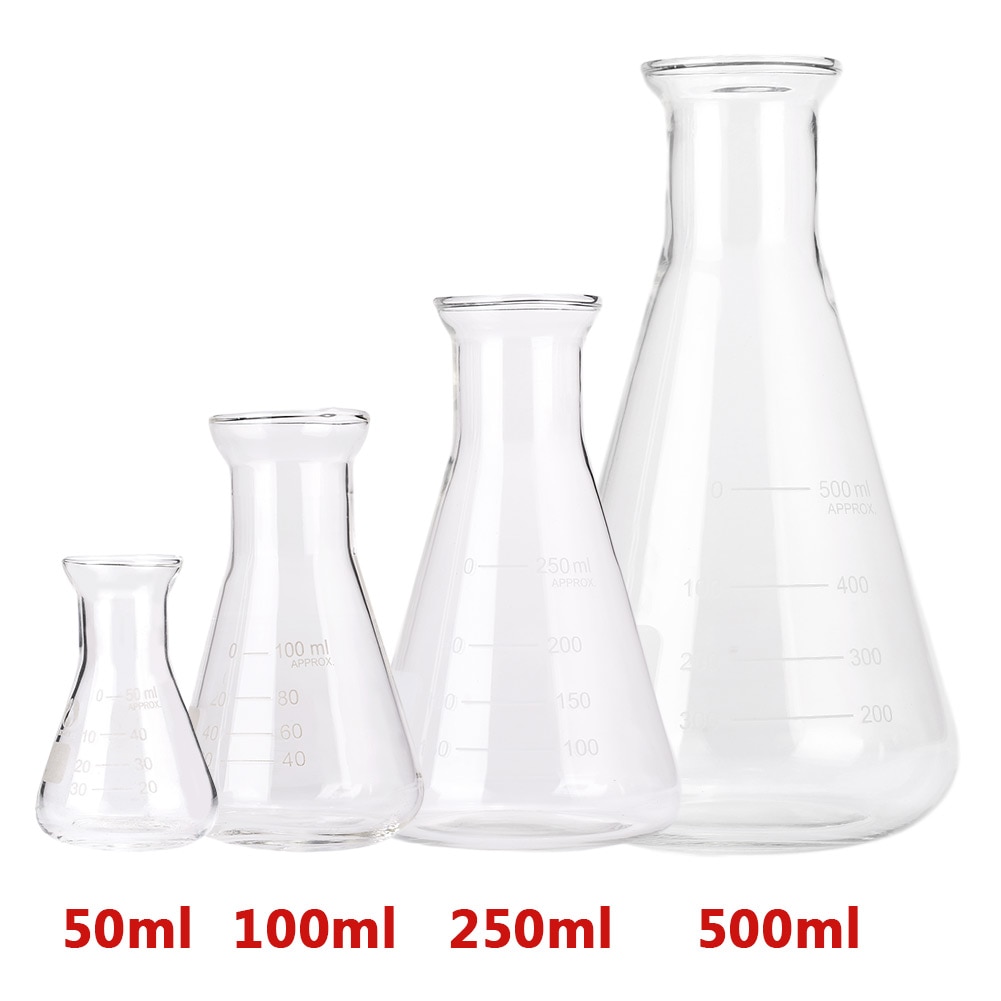 1PC 50ml to 2000ml Erlenmeyer Borosilicate Glass Flask Wide Neck Conical Triangular Flask for Lab Chemical Equipment