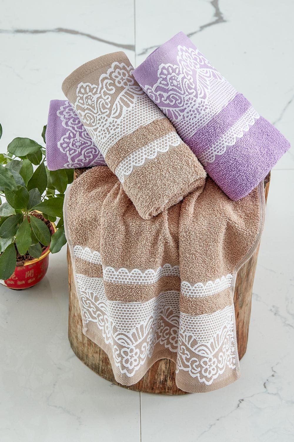 Turkisk handduk lyxig spets badhandduk strandhandduk ansiktshandduk set 4 st 50 x 85 cm broderade 100%  bomull turkiska handdukar set: Mocka-lila