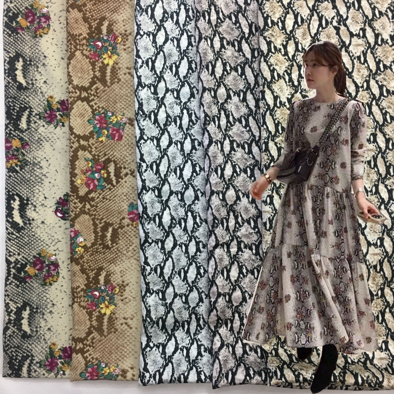 2022 Snake Pattern Chiffon Linen Imitation Cotton Polyester Printed Cotton Snake Pattern Printed Fabric Dress Fabric