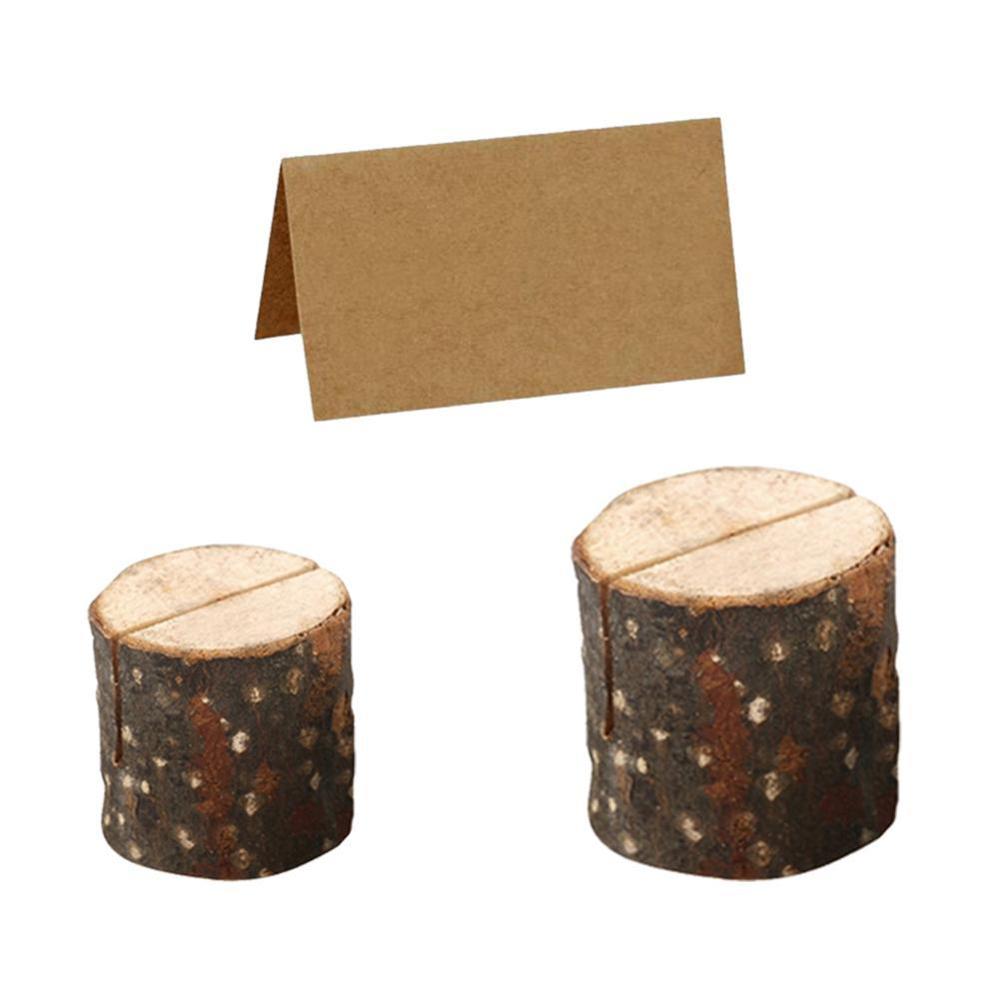 1pc naturliga träbarkmemohållare för fest dekorativ meny platshållare hög trä födelsedag namn dekor bröllopskort  a3 n 3