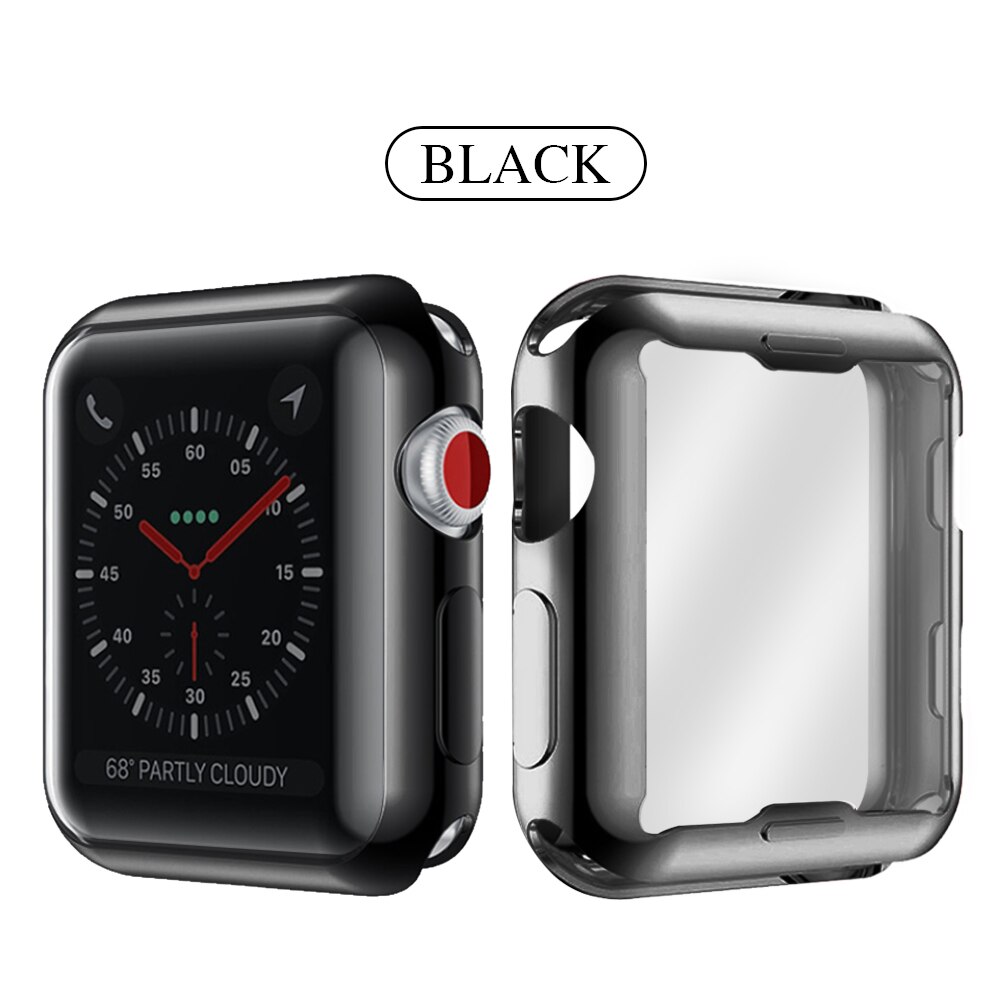Slim watch 360 cover til apple watch case 5 4 3 2 1 42mm 38mm blød klar tpu skærmbeskytter til iwatch 5 44mm 40mm tilbehør: Sort / 38mm for 1 2 3
