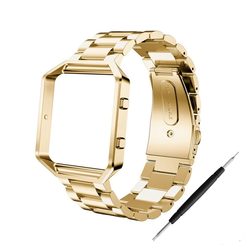 Correa de reloj de acero inoxidable 316L + funda protectora de marco para Fitbit Blaze pulsera impermeable accesorios de correa de reloj: Negro carbón