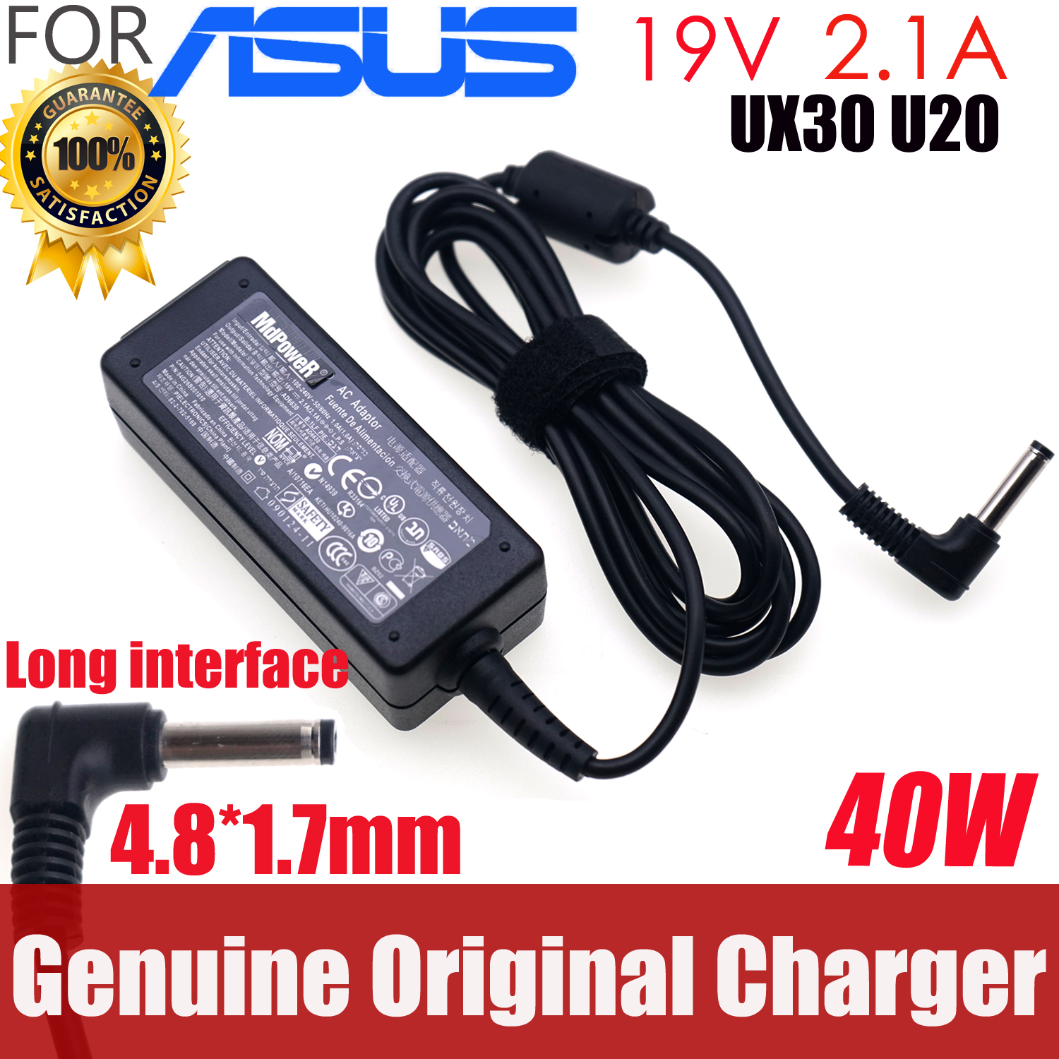 Original 19V 2.1A AD6630 FOR ASUS laptop ac adapter UX30 UX20 U20 UX30L UX30K 4.8*1.7mm long interface connector power charger
