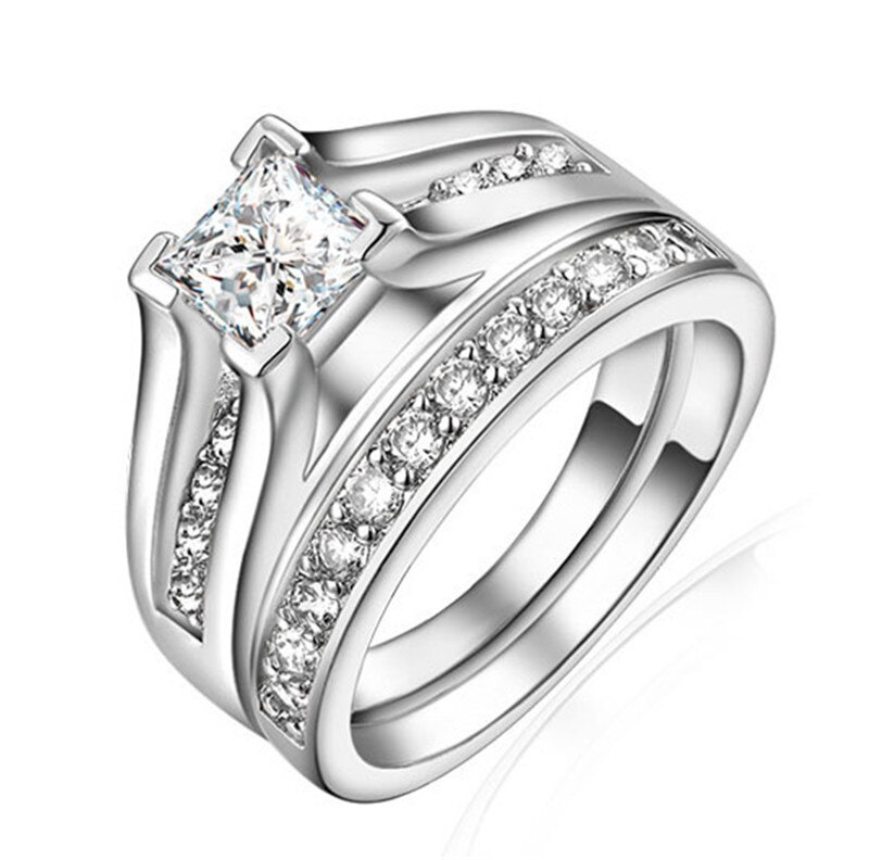Princess Cut Zirconia Paar Ringen Rvs Wedding Ring Set voor Mannen en Vrouwen
