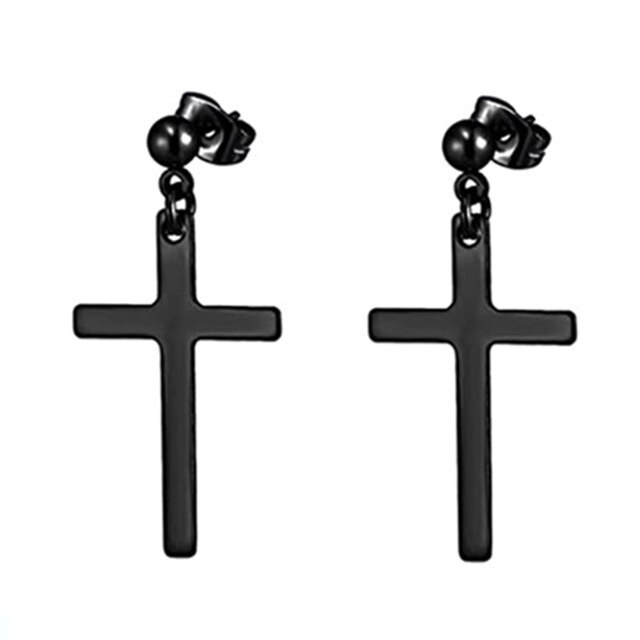 10 Pairs of Stainless Steel Cross Pendant Hinge Ring Earrings Cubic Zirconia Ball Earrings Sizes Tunnel Ring Earrings Black: Style C-1 pairs