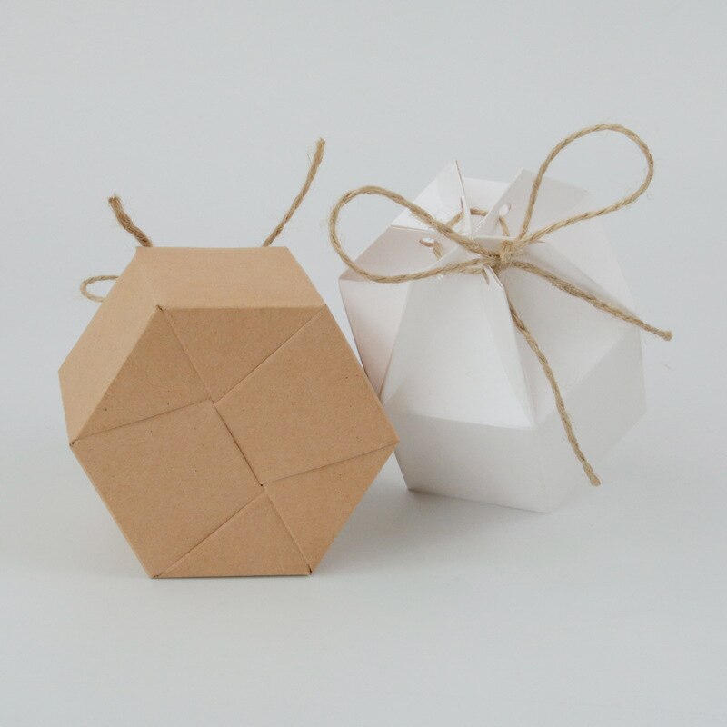 10Pcs/Bag Kraft Paper Candy Boxes Lantern Hexagon Candy Box Wedding Christmas Valentine's Party Supplies