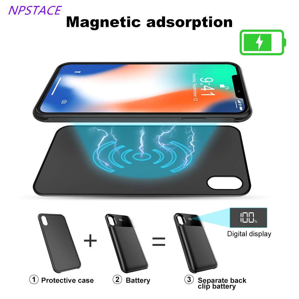 Funda magnética inalámbrica para teléfono móvil iPhone X/XS, funda con cargador portátil para móvil iPhone XR/XS Max