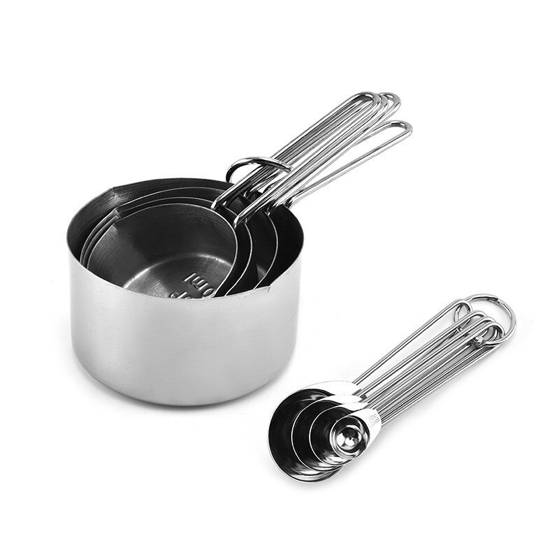 Ensemble de cuillères à mesurer en acier inoxydable, 8 pièces, tasses à mesurer en or Rose, accessoires de cuisine, cuisson du thé, cuillère à café, outils de mesure: Siiver